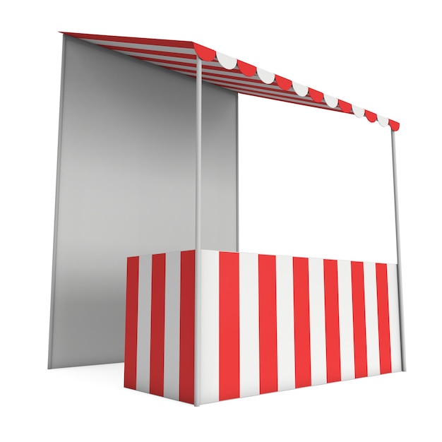 Photo market stand kiosk stall with striped awning for promotion sale