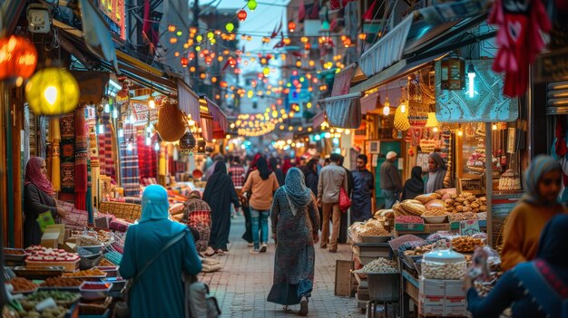 Market Street in the Middle East Teeming with Activity and Cultural Shopping Experience