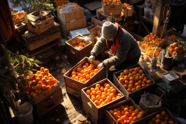 A market tableau of abundant mandarin harvestmarket scene with heaps of fresh mandarins