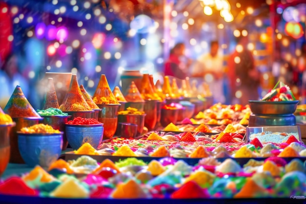 A market with colorful powders on display