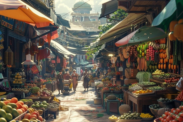 a market with a large number of fruits and vegetables