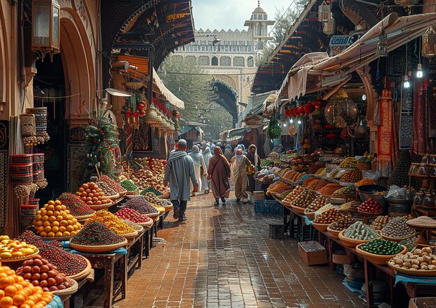 Photo a market with a lot of fruits and vegetables in it