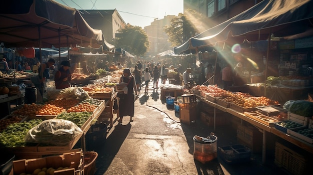 A market with a lot of people in it