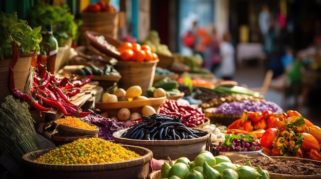 a market with a lot of vegetables and fruits