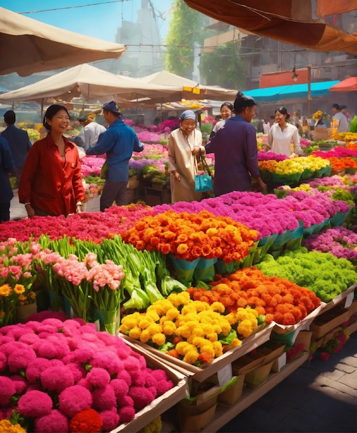 Photo a market with a lot of vegetables including broccoli tulips tulips and tulips