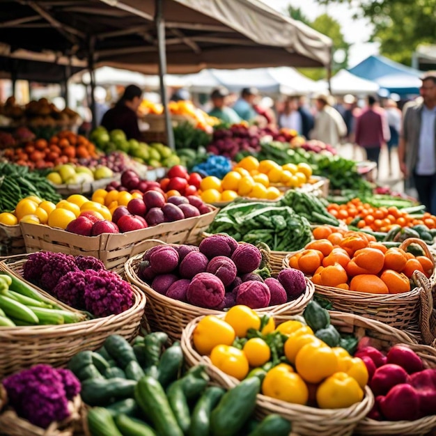 Foto un mercato con un sacco di verdure tra cui cetrioli cetrioli e pomodori