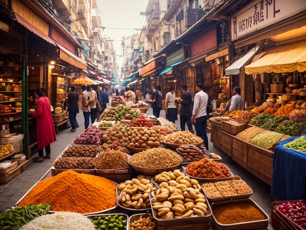 A market with many different spices on it