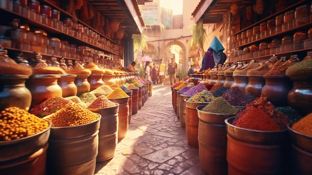 A market with spices in the middle