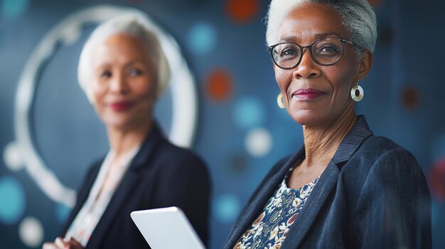 Marketing concept with businesswomen from different cultures using tablet