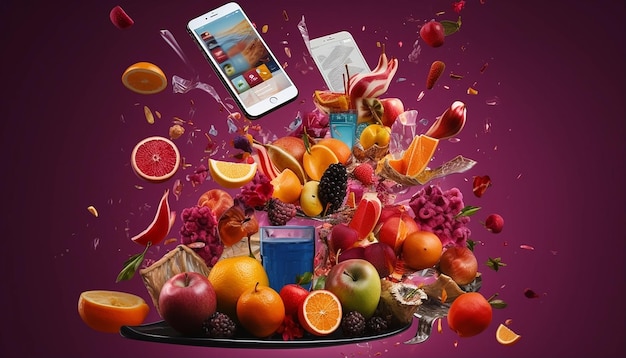 Foto marketing creatieve collage met telefoon commerciële fotografie