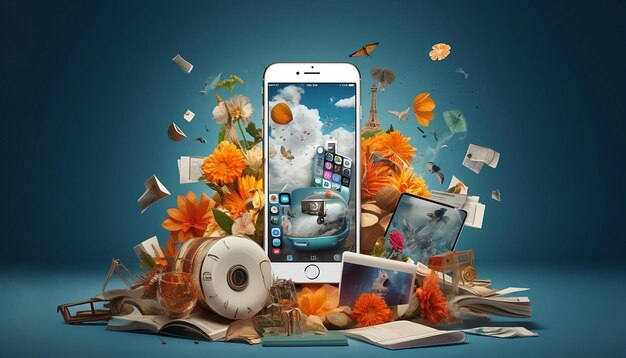 Marketing creative collage with phone commercial photography