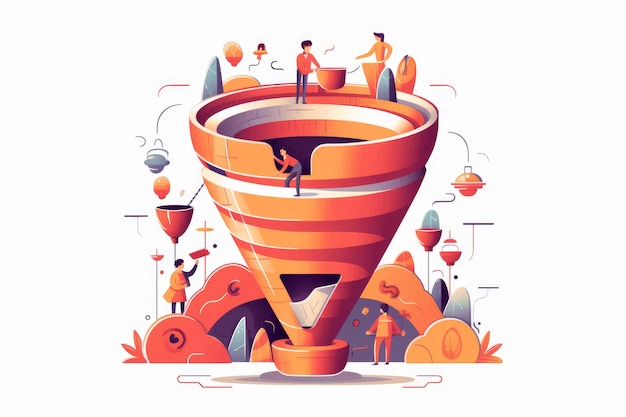 Marketing Funnel on White in Cartoon Style AI generated