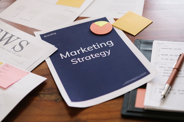 Photo marketing strategy report on a desk