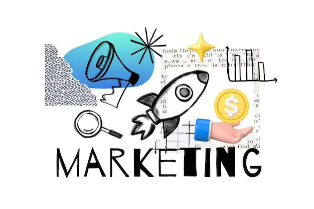 marketing word png launching rocket remix transparent background