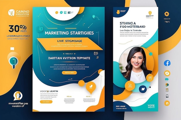Marketingstrategieën live webinar banner uitnodiging en social media post sjabloon