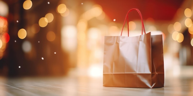 Marketplace blur accentuates the shopping bag display
