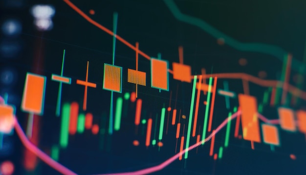 Markt analyseren staafdiagrammen diagrammen financiële cijfers abstracte gloeiende forex grafiek interface behang investeringen handel aandelenfinanciering