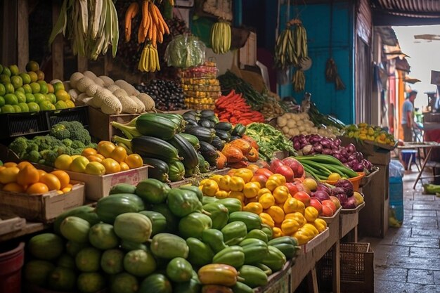 Markt met vers fruit en groenten