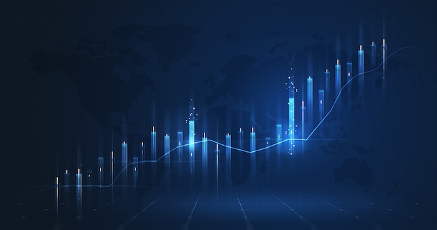 Marktgrafiek van zakelijke toename voorraad grafiek of investering financiële gegevens winst op groei geld diagram achtergrond met succes diagram uitwisselingsinformatie.