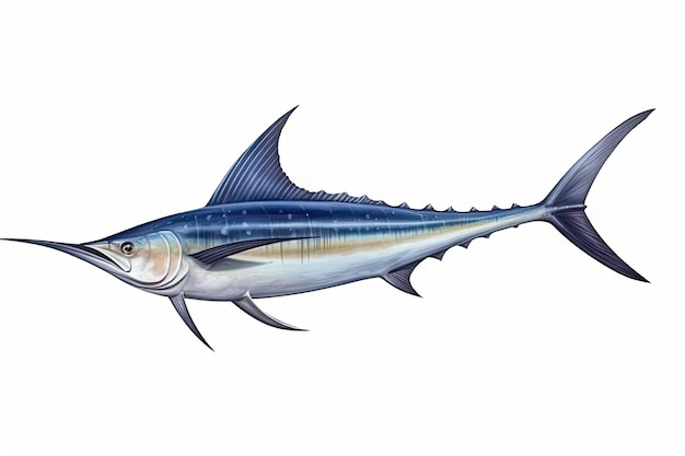 Фото Морское животное marlin swordfish, изолированное на белом фоне, острый как меч клюв рыбы generative ai