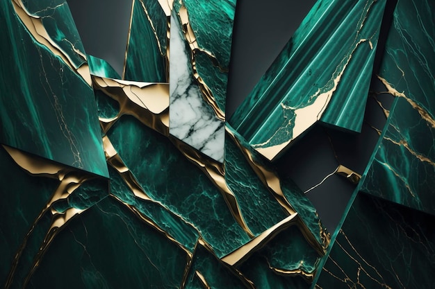 marmeren achtergrond van smaragdgroene kleur met gouden rand of gouden draden, decoratieve achtergrond voor elegantie en luxe design gemaakt met generatieve AI-technologie