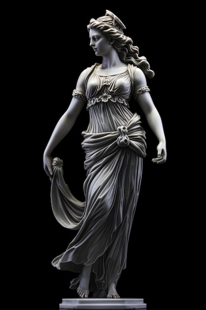 Foto marmeren beeld van de griekse godin op een zwarte achtergrond