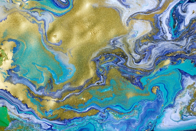 Marmeren blauw en goud abstract achtergrond marine vloeibaar patroon