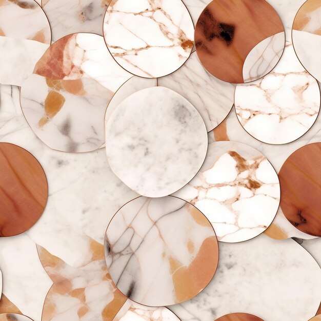 Foto marmeren cirkels met een bruin midden op een witte achtergrond generatieve ai