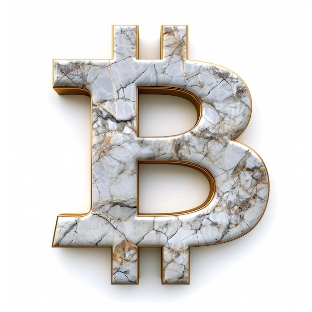 Foto segno marmorino bitcoin isolato su sfondo bianco