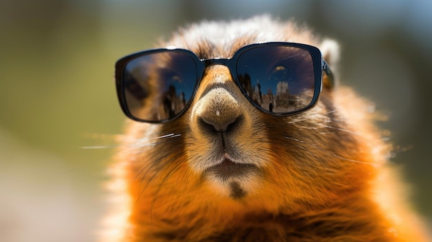 Photo marmot with glasses