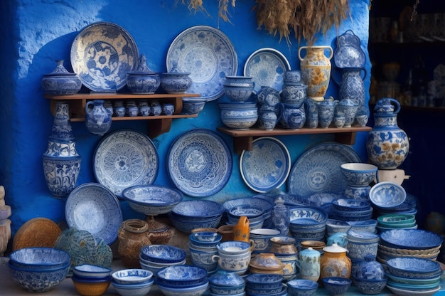 Marokko chefchaouen souvenirs Marokkaanse cultuur traditionele geschenken bazaar genereer ai