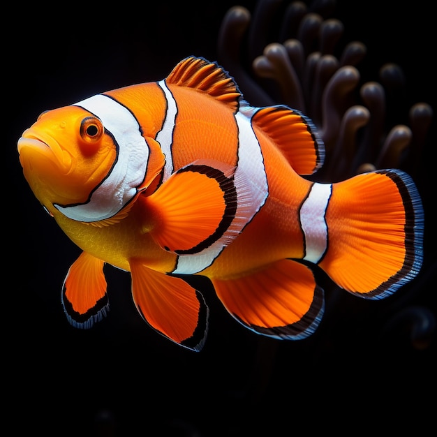 Photo maroon clownfish on coral feefs anemones on tropical coral reefs