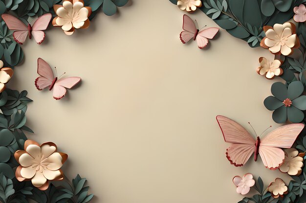 maroon color frame of clover leaves view butterflies 3d background landscape wallpaper