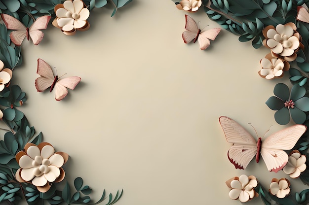 maroon color frame of clover leaves view butterflies 3d background landscape wallpaper