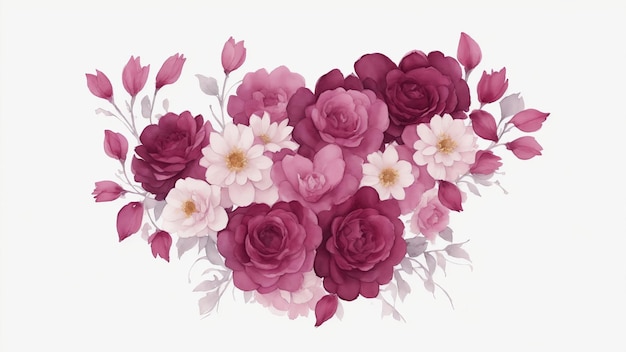 Фото Каштановые акварельные цветы в форме сердца на белом фоне