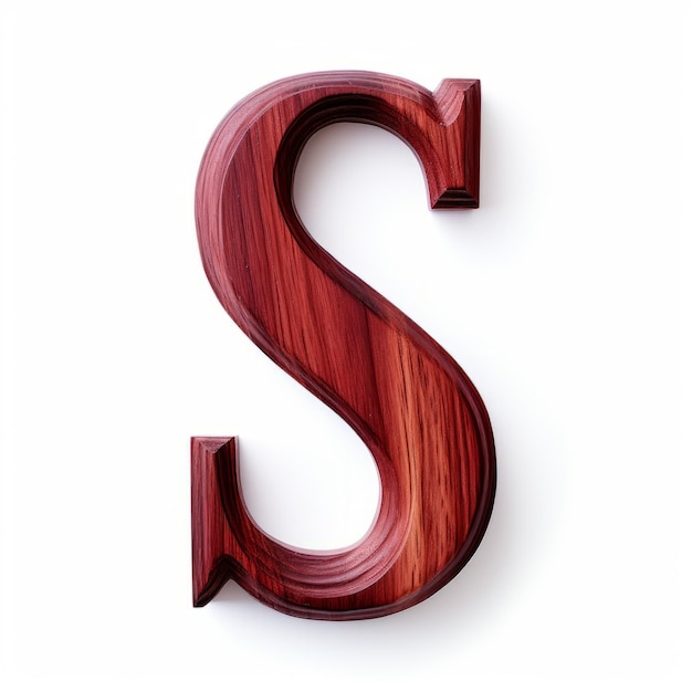 Photo maroon wooden letter s on white background