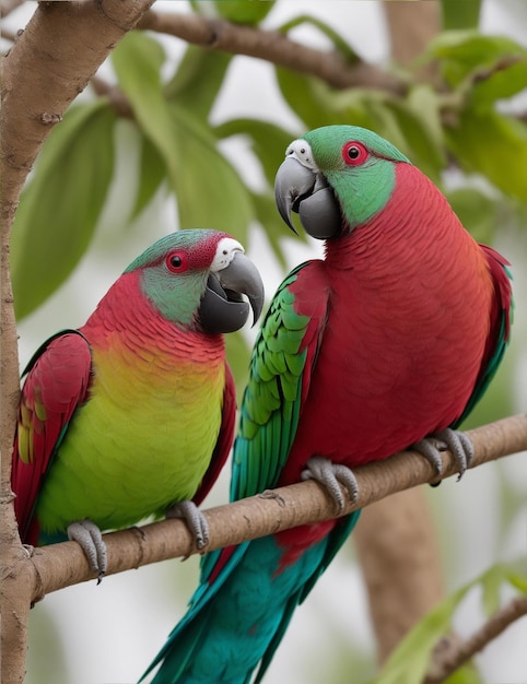 Photo maroonbellied conures parrots pair on the tree branch