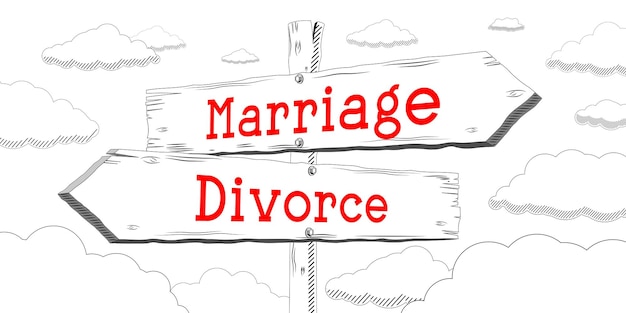 Marriage divorce outline signpost with two arrows