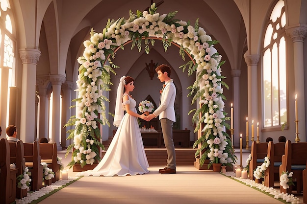 Photo married couple at the altar 3d illustration
