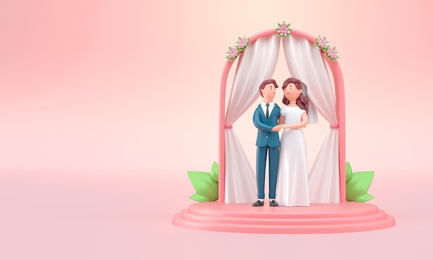 Foto coppia sposata all'illustrazione 3d dell'altare