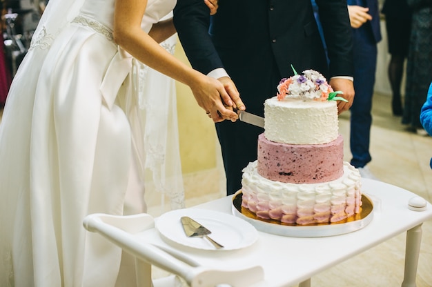 married couple cut wedding cake