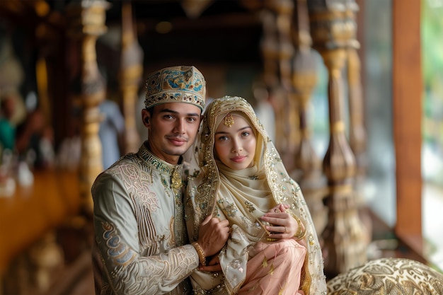 Foto un uomo e una donna sposati stanno posando per una foto