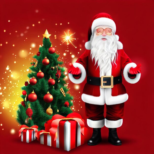 Marry christmas PosterFlyerBanner Free Photos and Background With christmas treesanta clausgift