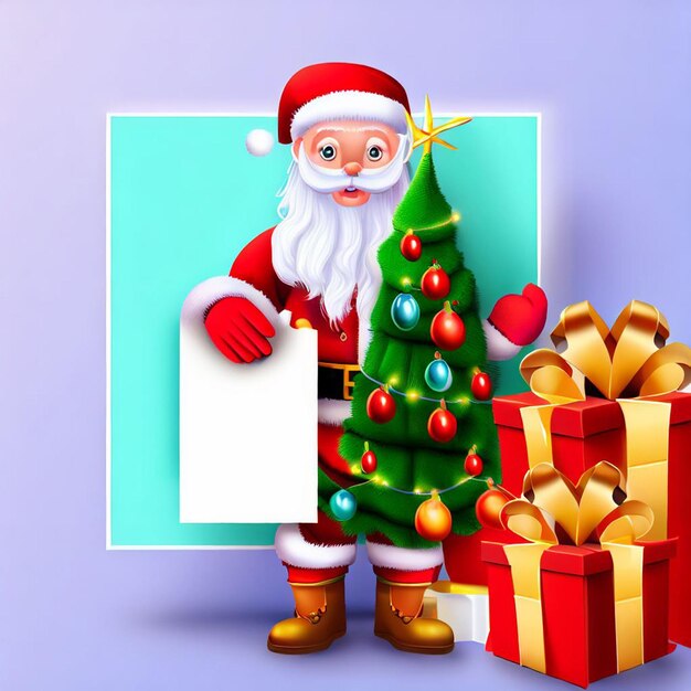 Marry christmas posterflyerbanner free photos and background with christmas treesanta clausgift