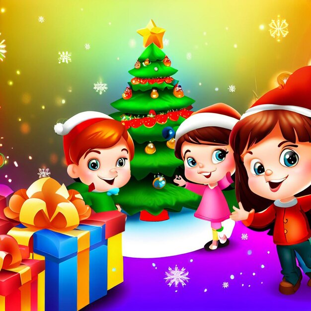 Marry christmas posterflyerbanner free photos and background with christmas treesanta clausgift