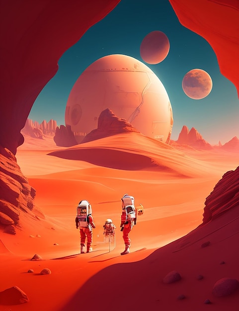 Полная иллюстрация в стиле 3D-анимации Марса