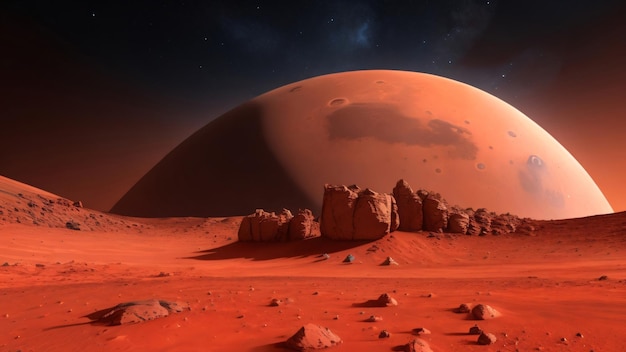 별이 가득한 공간의 배경에 있는 화성 은 행성