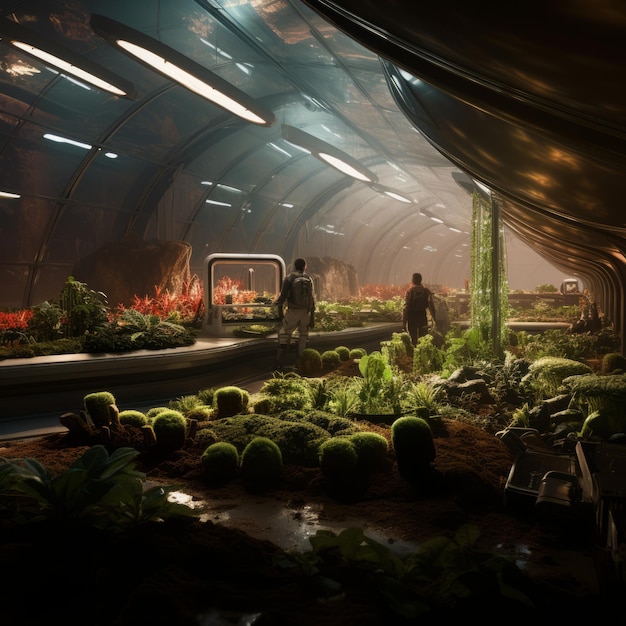 Photo mars biodome enhancing hydroponic growing with cinematic lighting imax quality visuals and 32k uh