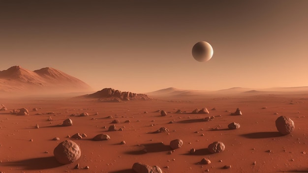 Mars landschap 3D render van denkbeeldige mars planeet bergen realistische science fiction illustratie