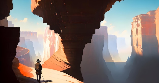 Mars landschap planeet terrein Canyons science fiction illustratie voor kinderboeken Generatieve AI